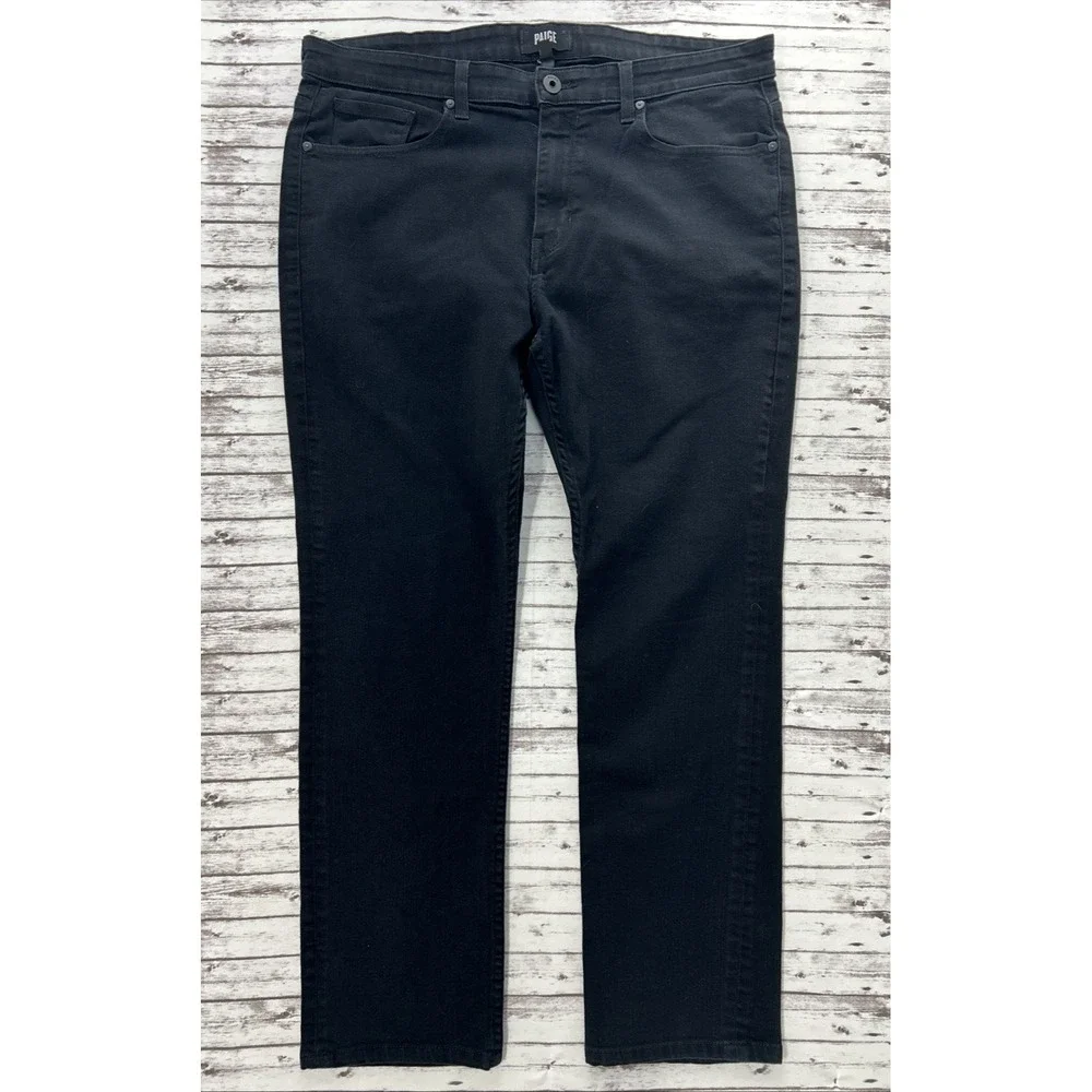 PAIGE Federal Black Straight Leg Jeans Men's Size 34x29 Stretch Made In USA EUC